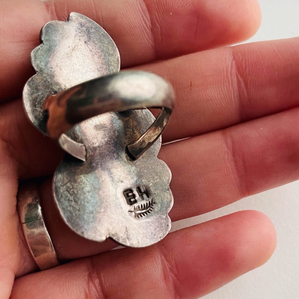 Vintage sterling silver Turquoise coral flower Navajo Ring - Picture 13 of 15